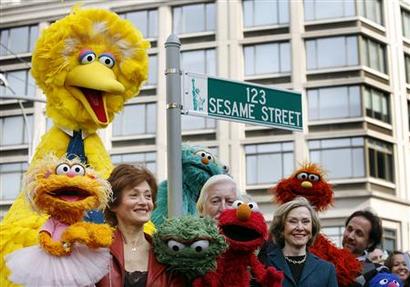 Sesame Street creator Joan Ganz Cooney with some of the Sesame Street cast | REUTERS/Shannon Stapleton
