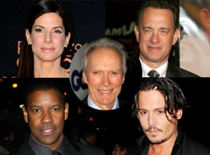 Harris Poll winners - Sandra Bullock, Tom Hanks, Denzel Washington, Johnny Depp, Clint Eastwood