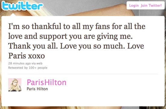 Paris Hilton's Twitter. Image: Twitter.com