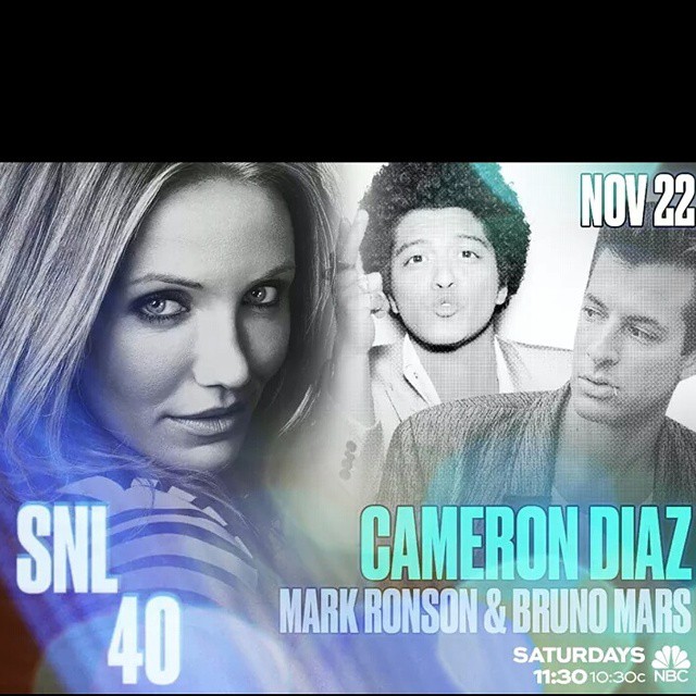 Cameron Diaz To Host "Saturday Night Live" With Musical Guests Mark Ronson & Bruno Mars!!